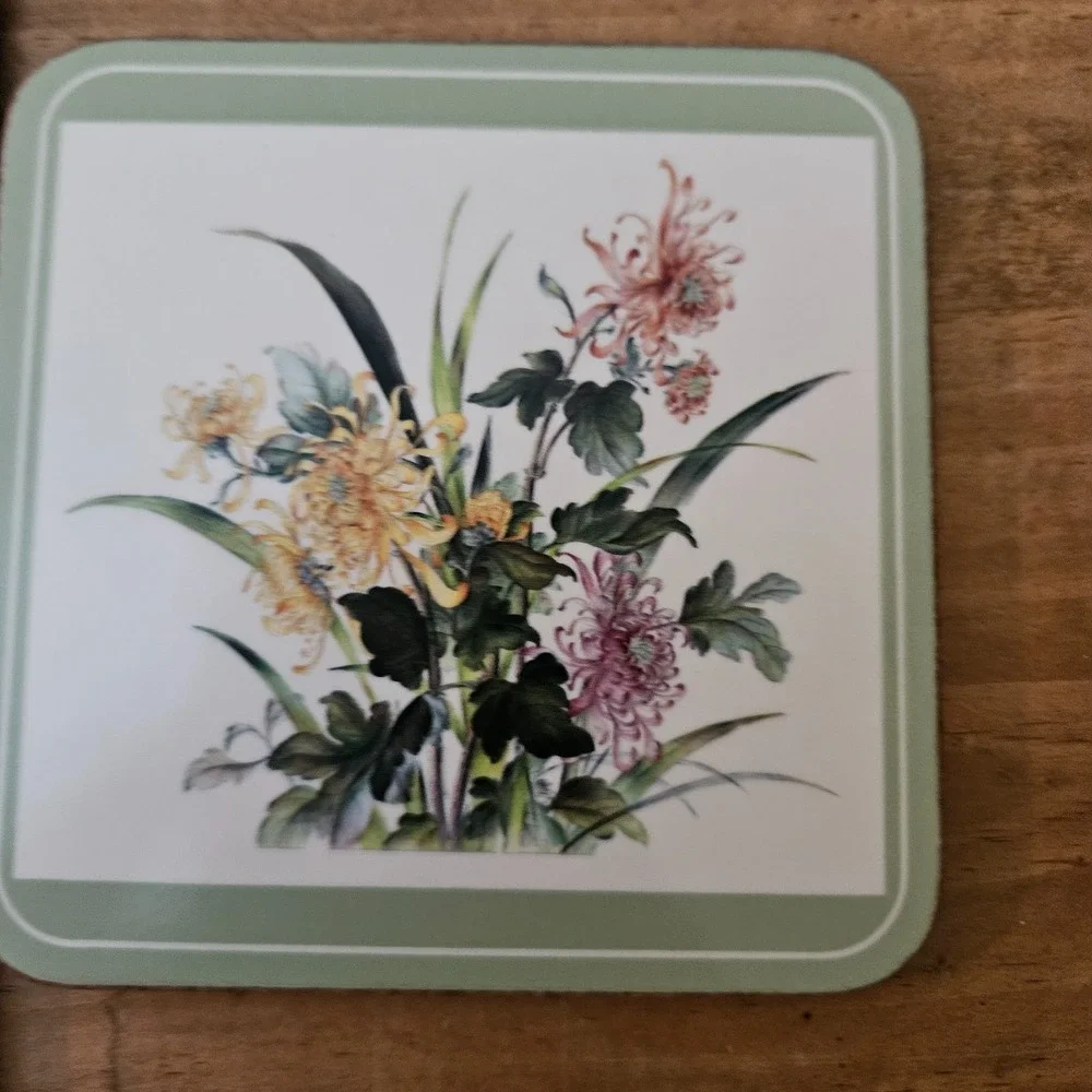 VTG Pimpernel England Floral Cork Back Coasters Set‎ of 5 Botanical Cottagecore